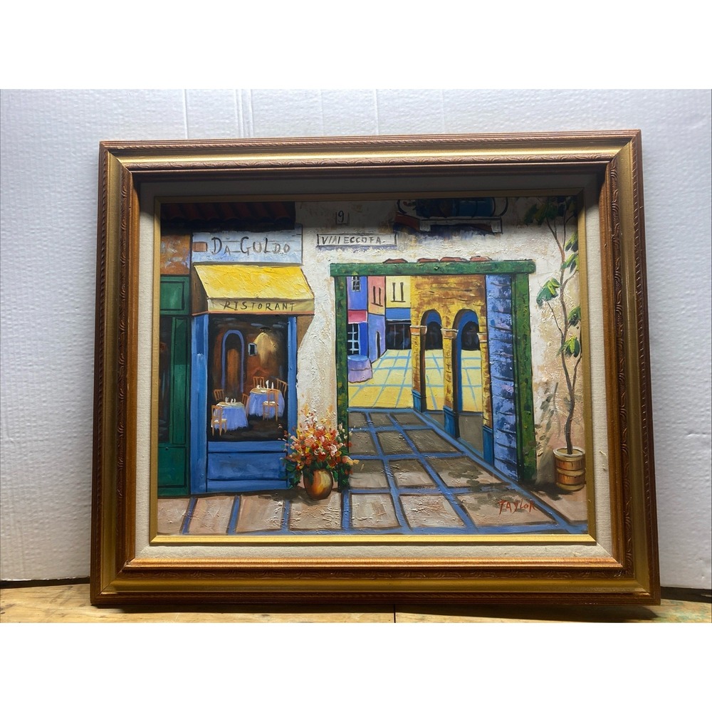 VTG Oil Painting- Italian Street Scene Classic Gold-toned Wood Frame